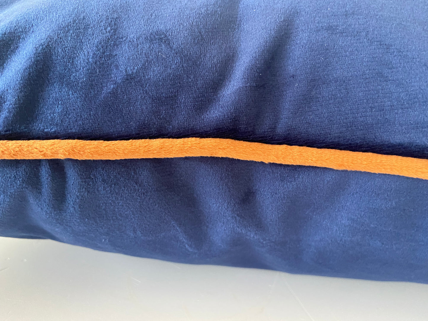Soft Velvet Feel Navy Blue with Orange Piping Cushion Cover