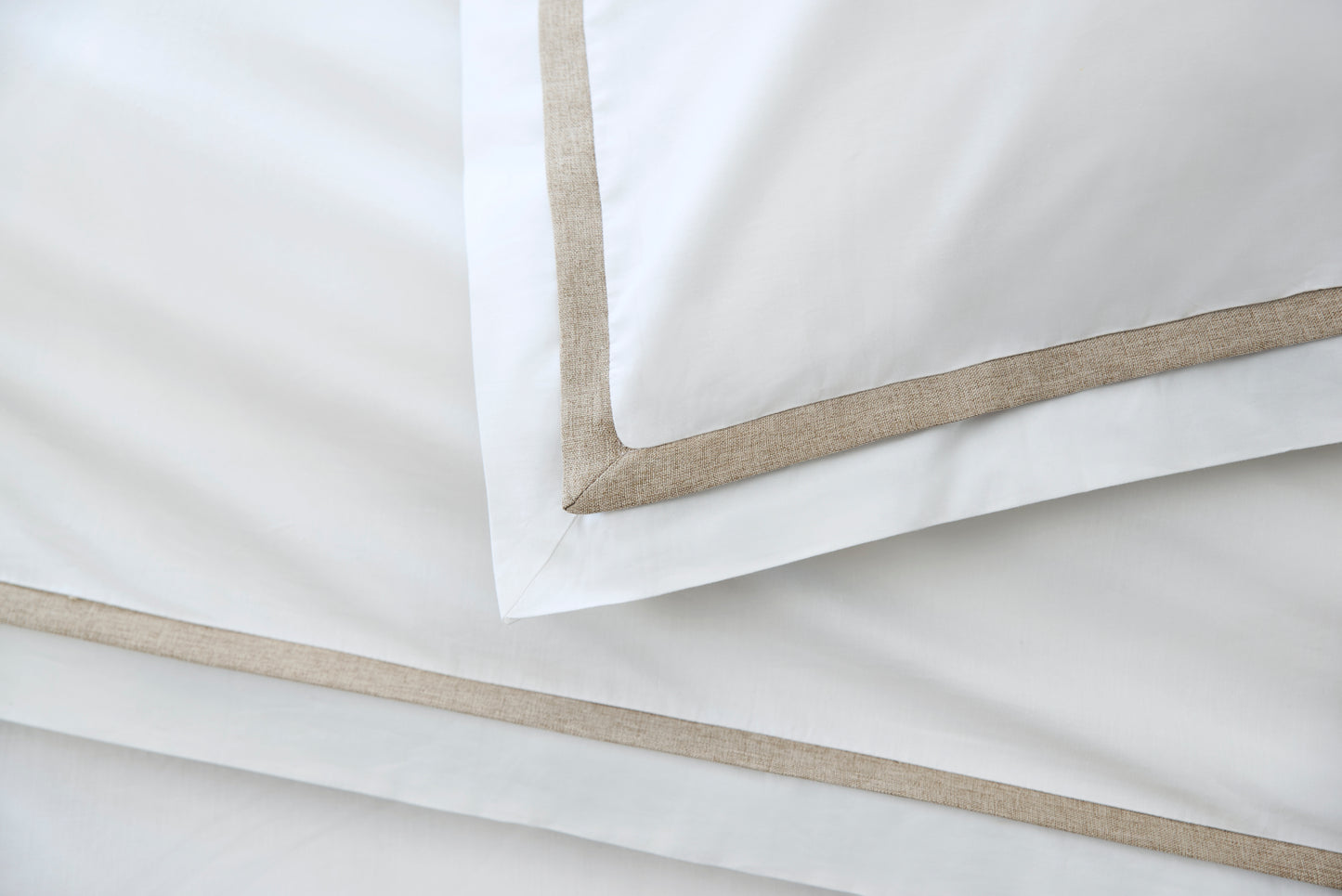 100% Cotton Oxford Style Duvet Cover in White with Taupe Trim