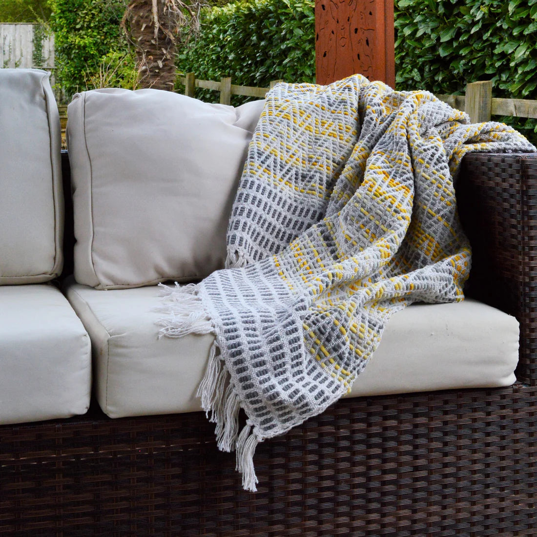 Arizona Zig Zag Throw in Mustard & Grey with Tassles