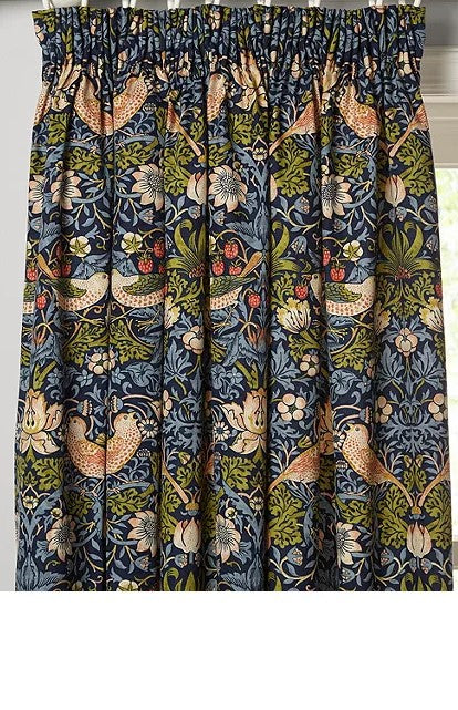 Strawberry Thief Major Pair Curtains in Navy Blue by William Morris