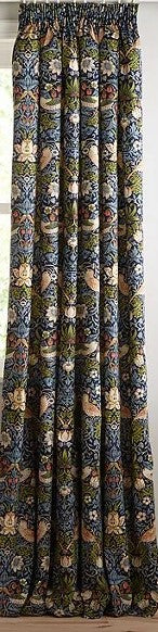 Strawberry Thief Major Pair Curtains in Navy Blue by William Morris