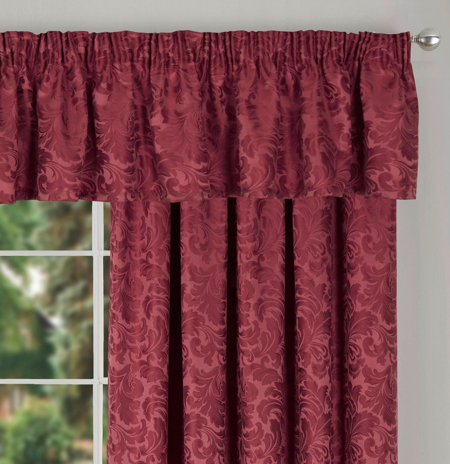 Damask Floral Design Leaf Design Curtains in Wine