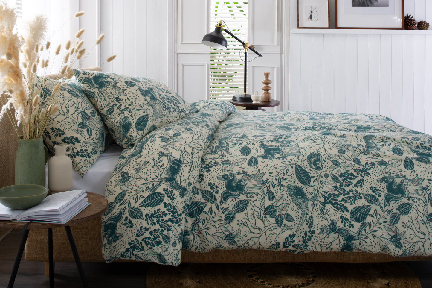 Brushed Cotton Hidden Forest Animals Duvet Set in Teal Superking Size