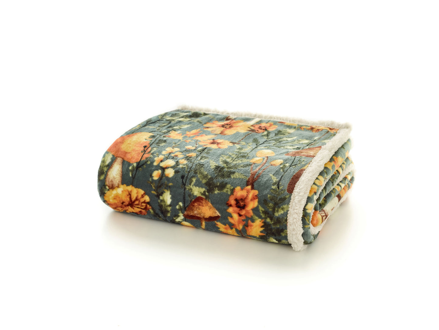 Supersoft Sherpa Reverse Mushroom Design Throw in Green