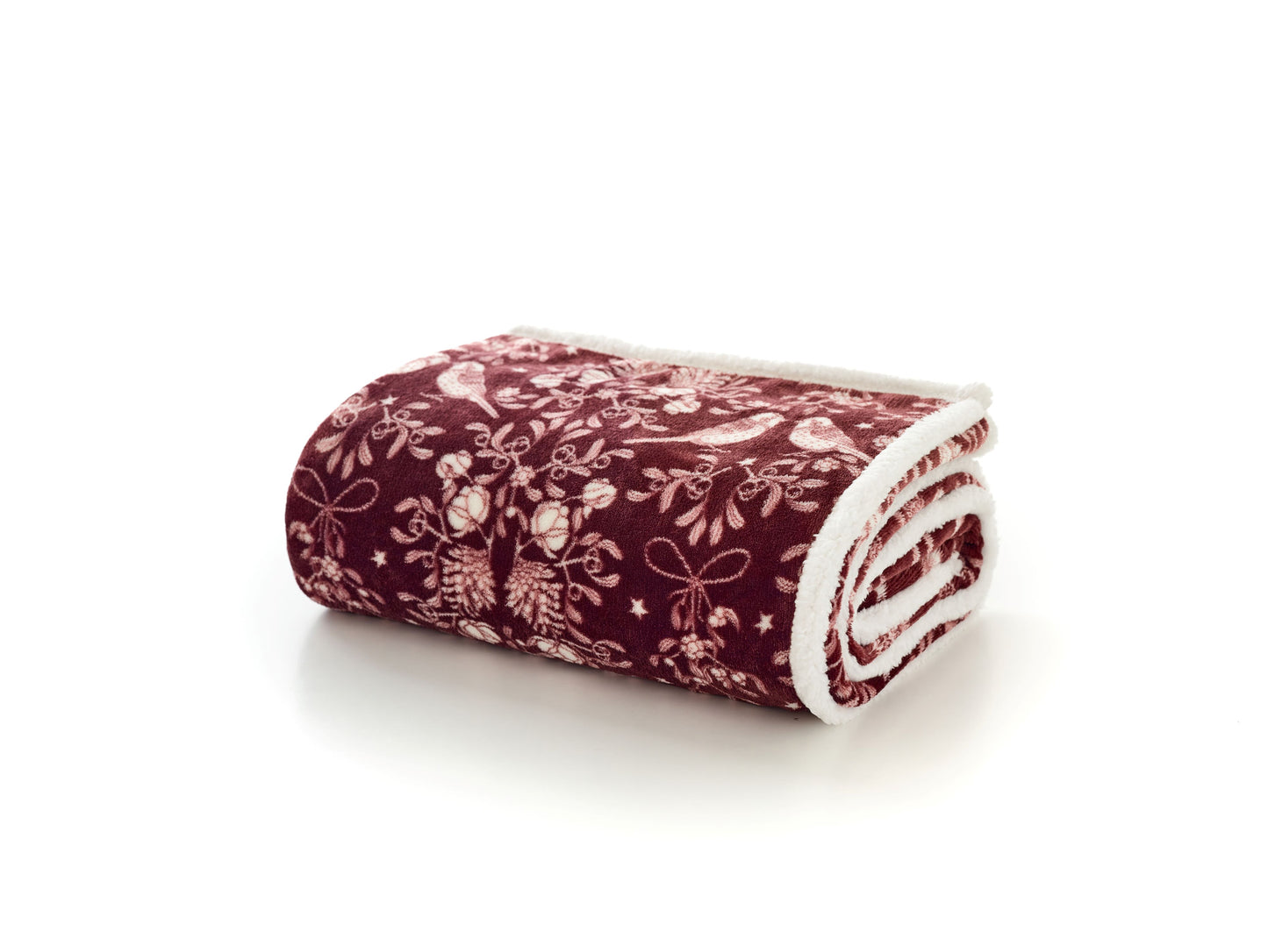 Supersoft Sherpa Reverse Birds Design Throw in Mulberry