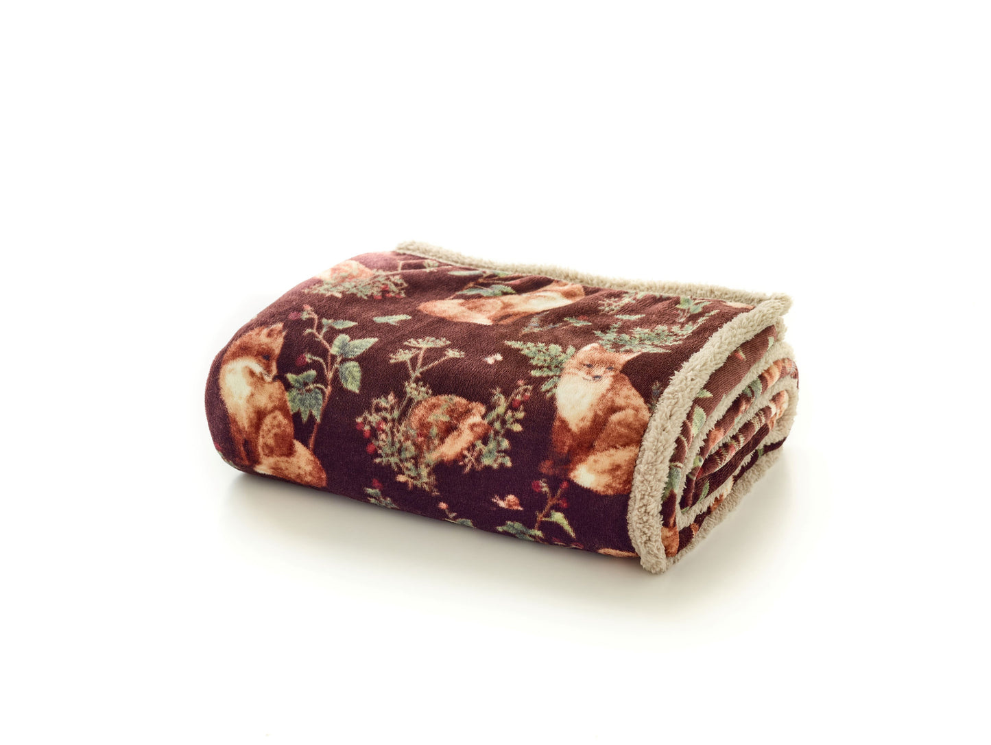Supersoft Sherpa Reverse Woodland Wildlife Fox Throw in Wine