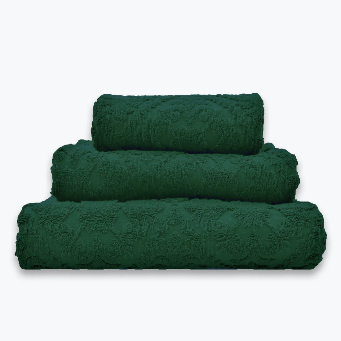 Country Style Jacquard Design Bath Towels in Dark Green Jansons Direct Linens