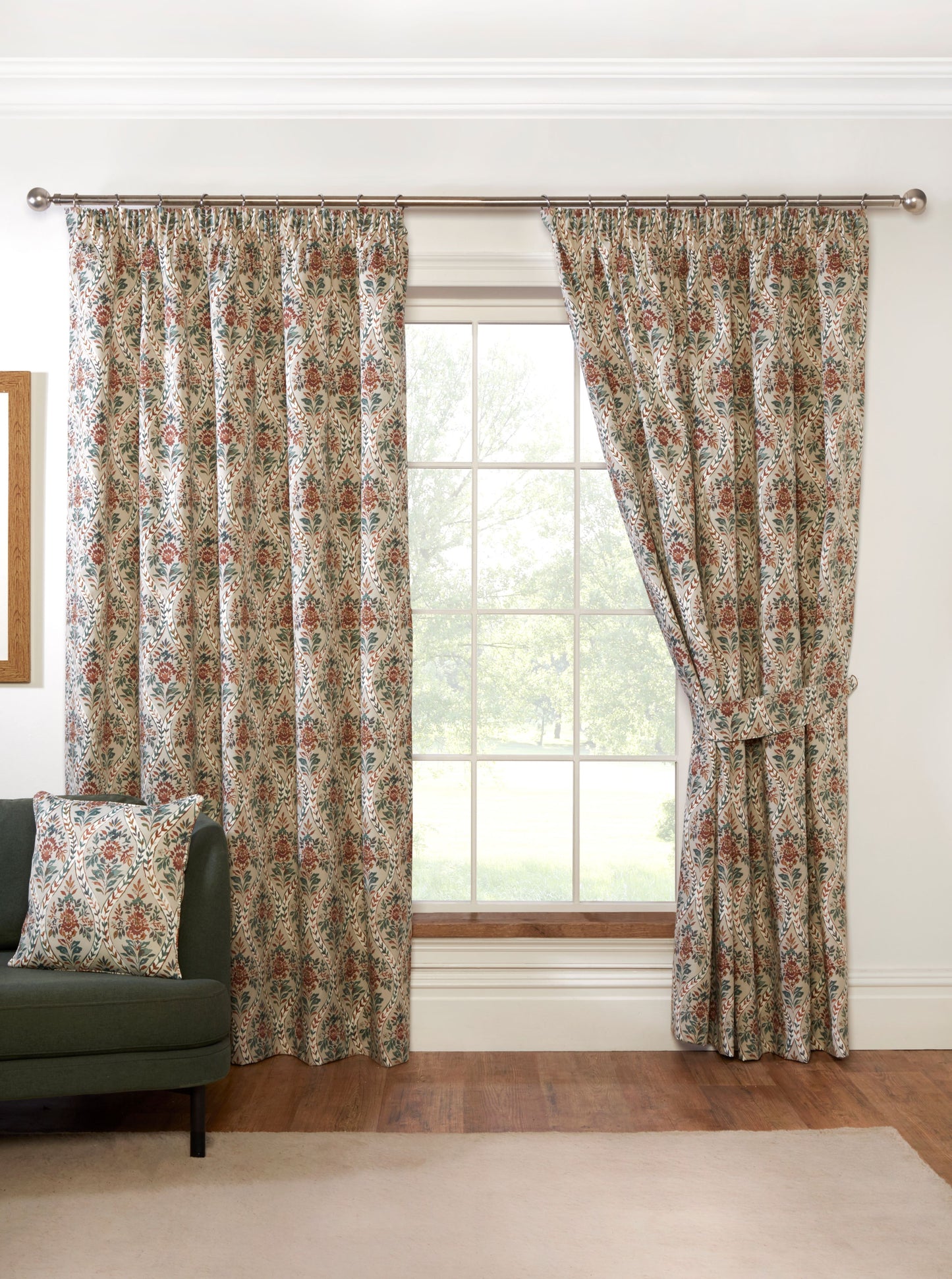 Floral Traditional Style Autumn Pencil Pleat Curtains