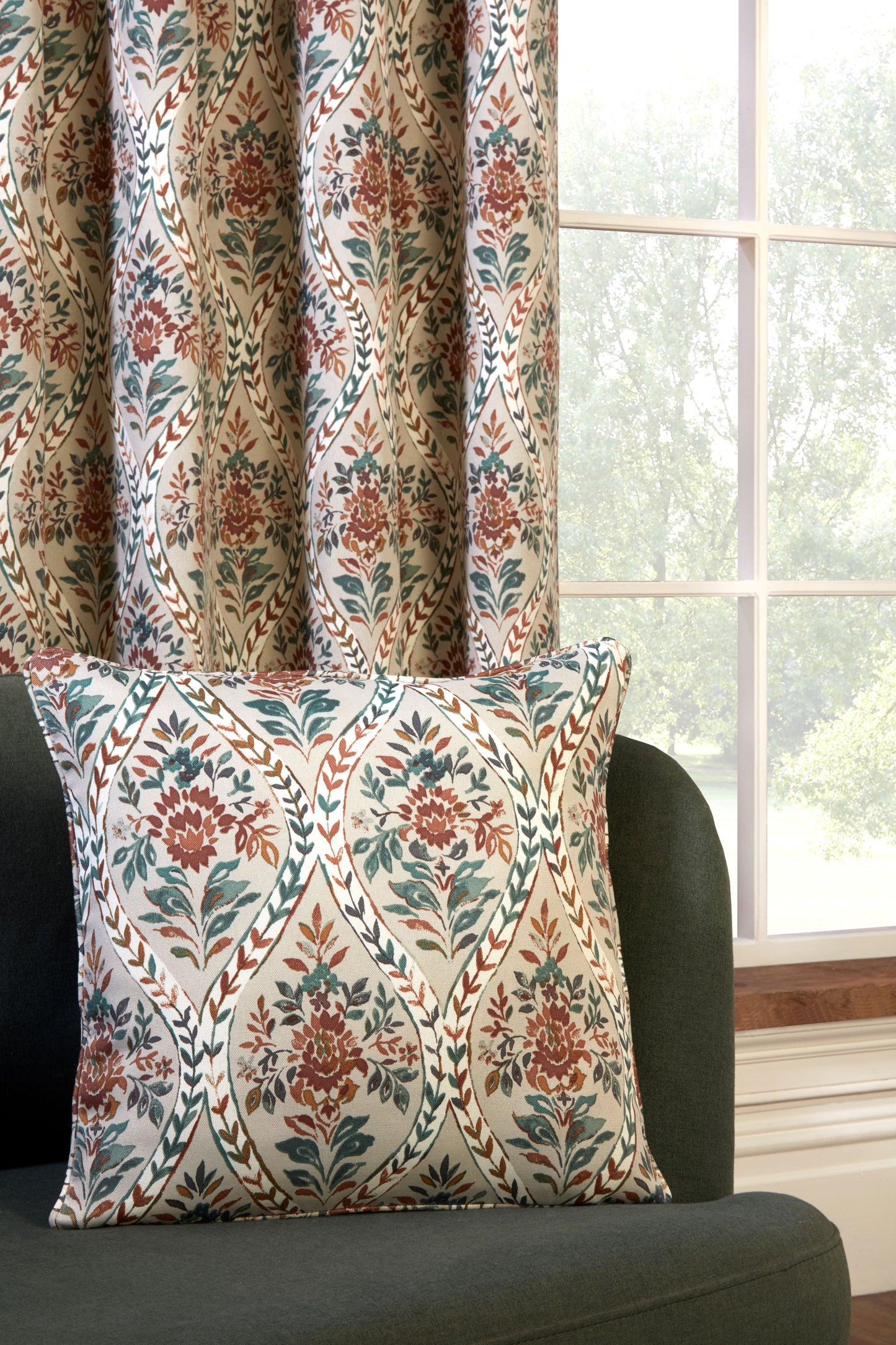 Floral Traditional Style Autumn Pencil Pleat Curtains