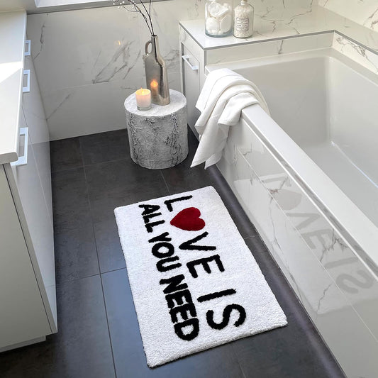 LOVE IS ALL YOU NEED Bath Mat in White & Black