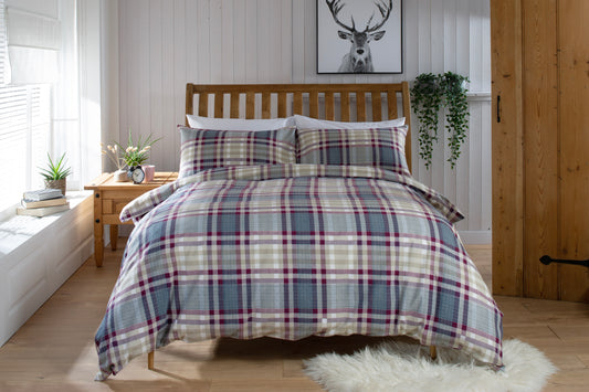 Brushed Cotton Malvern Check Duvet Set in Mulberry