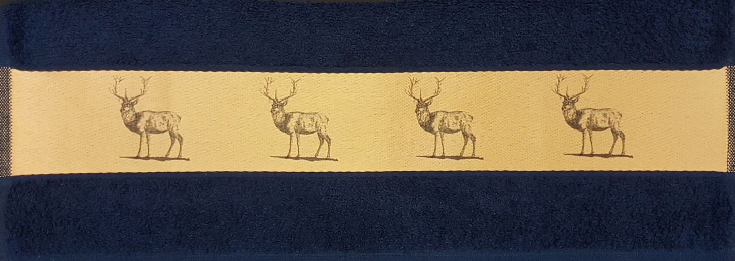 Golden Stag Tea Kitchen Towel Navy Blue