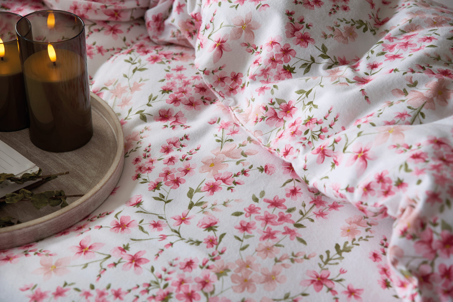 Brushed Cotton Pink Floral Duvet Cover Set