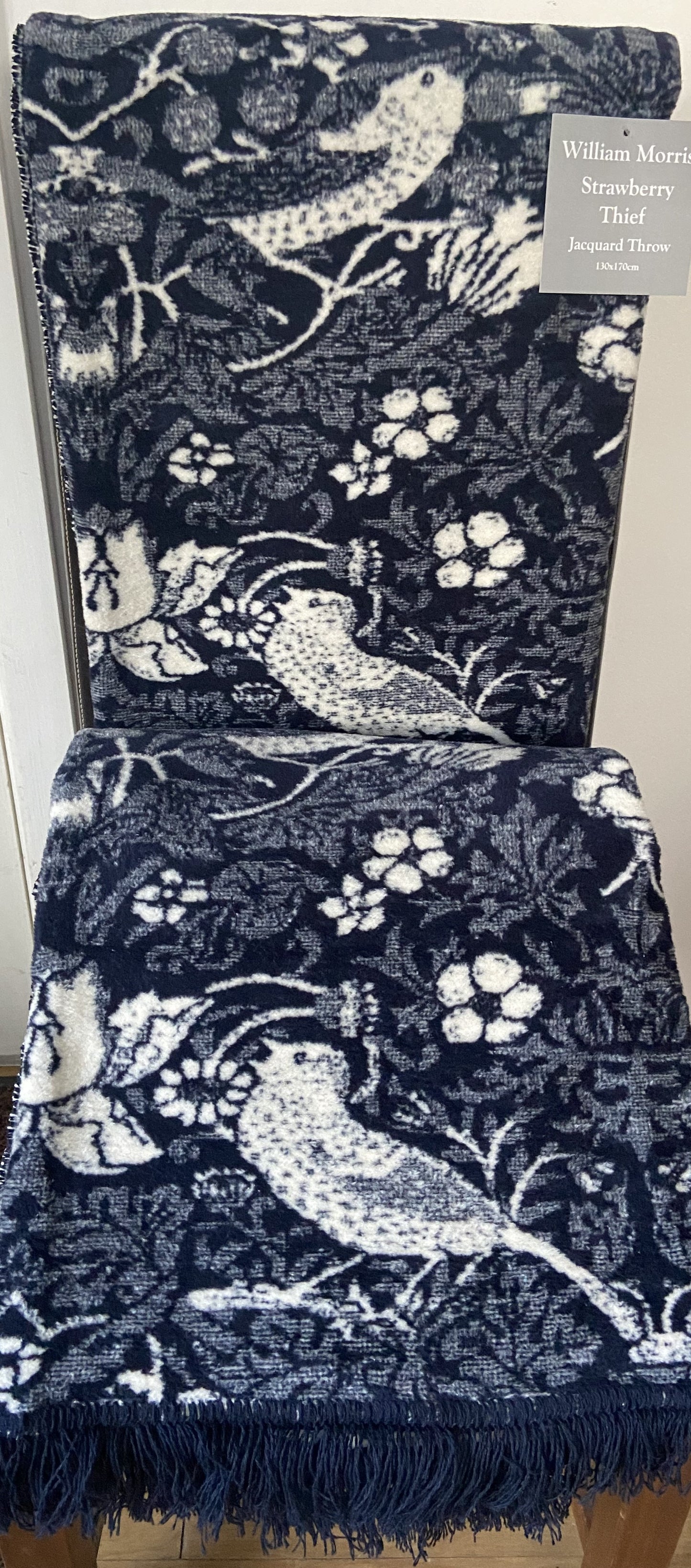 Strawberry Thief Throw Blanket in Navy Blue