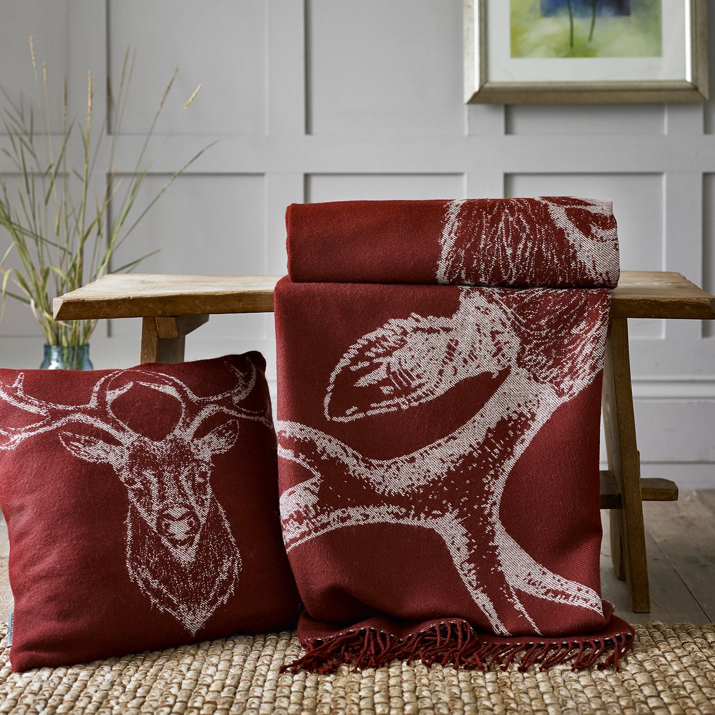 Acrylic Supersoft Fringed Throw Stag in Mulberry