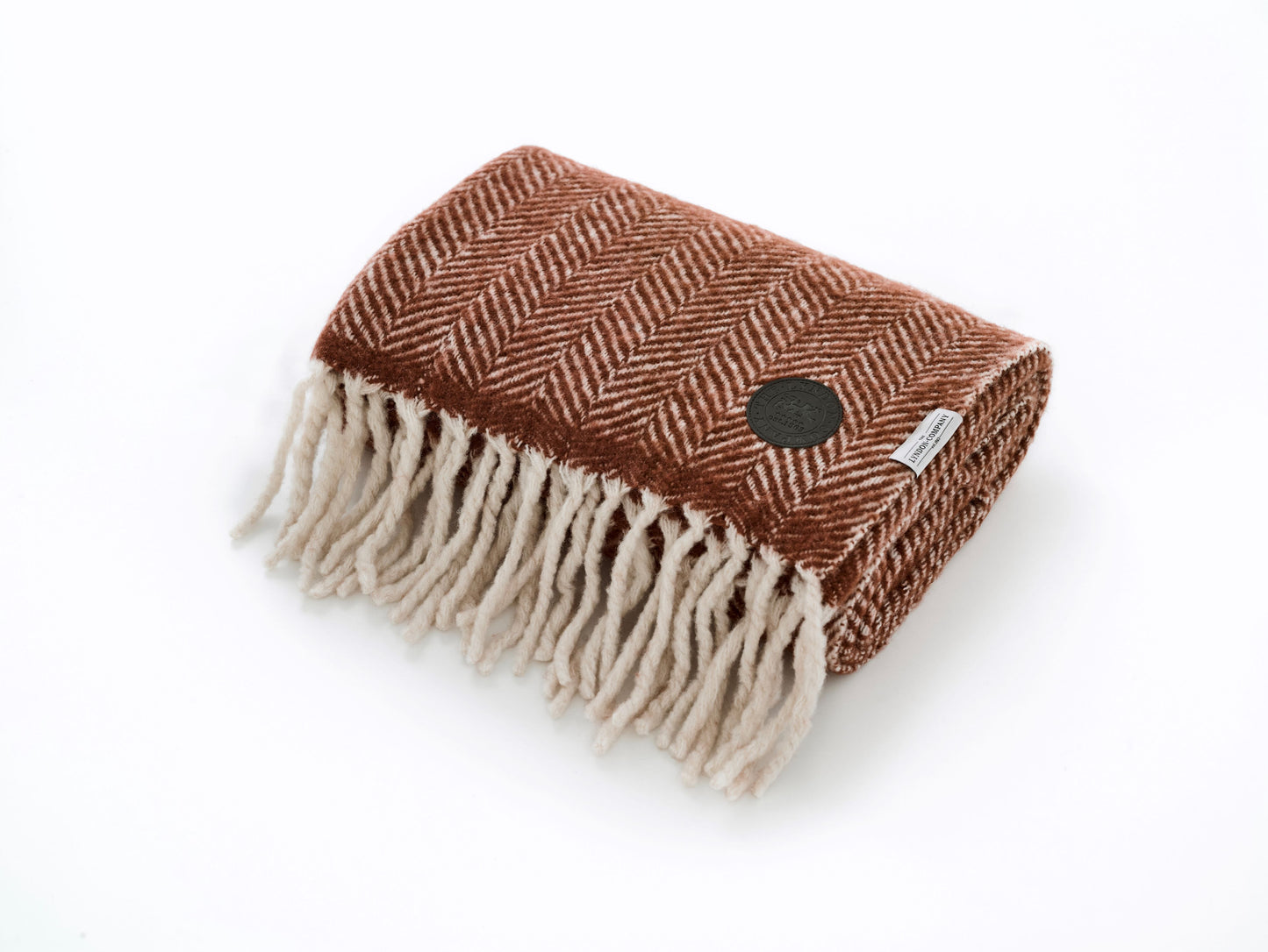 Pure Wool Chevron Fringed Blanket in Russett
