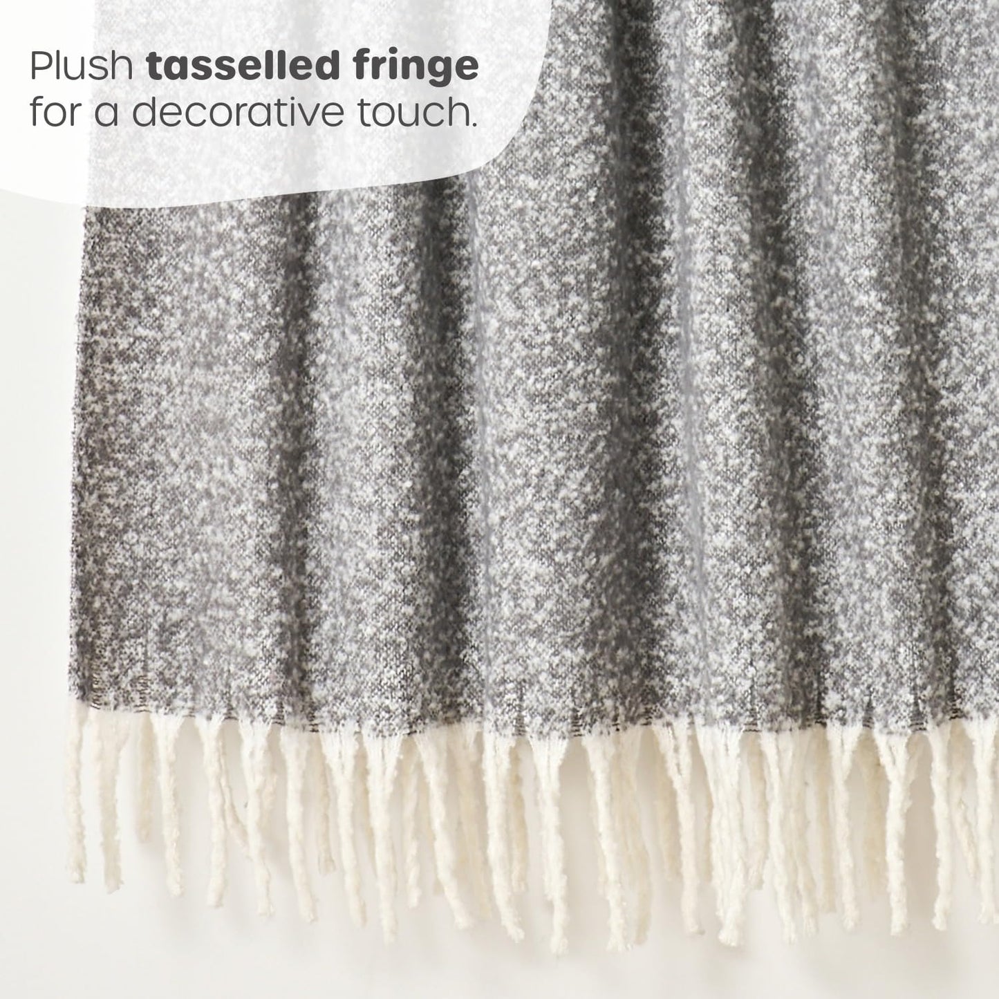 Faux Mohair Fringed Throw Grey