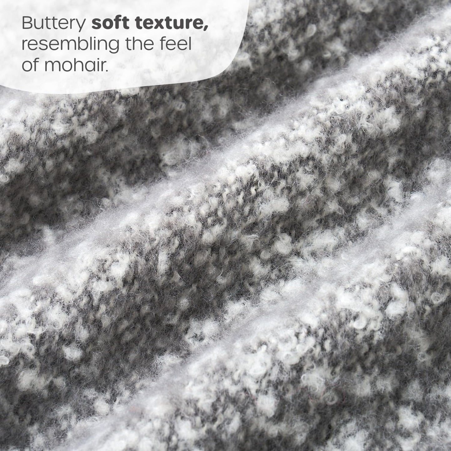 Faux Mohair Fringed Throw Grey