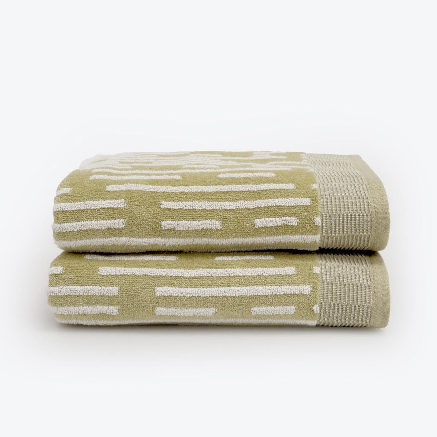Bar Code Design Cotton Towels in Sage Green