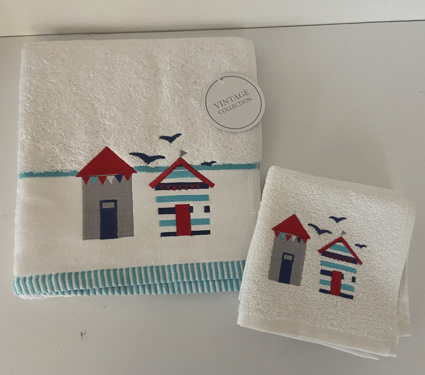 Beach Hut Design Towel Range in White