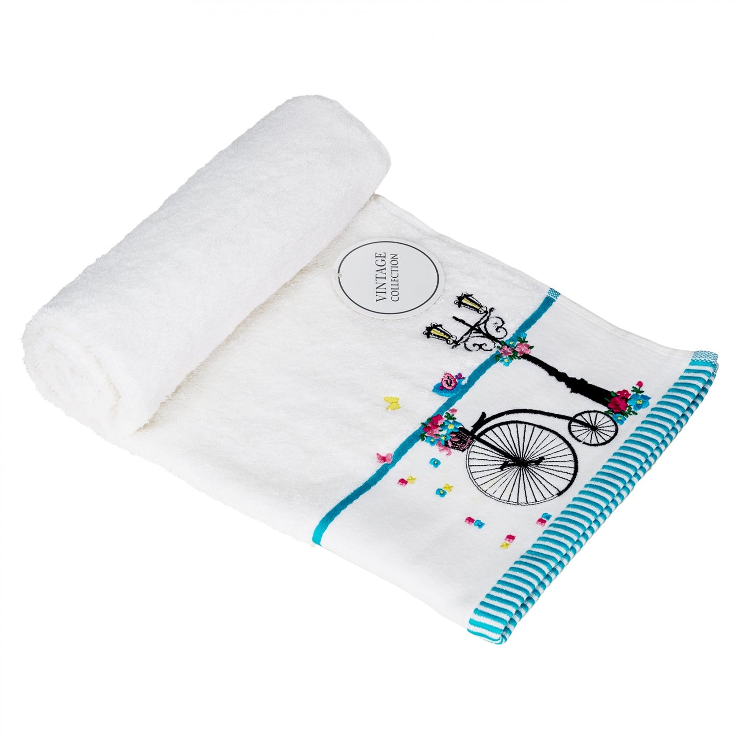 Vintage Bicycle Design Towel Range in White