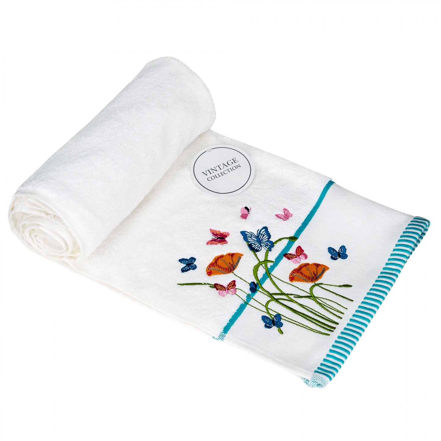 Butterfly & Floral Design Towel Range in White