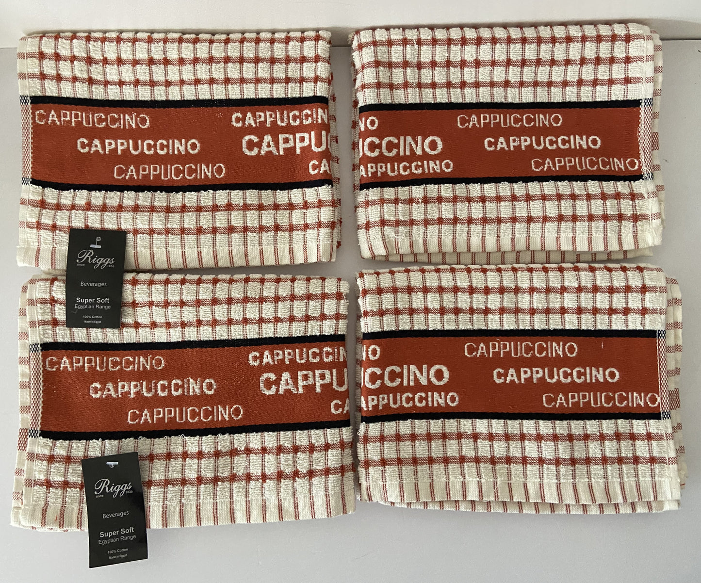 Cappuccino Check Tea Kitchen Towel Terracotta & Cream