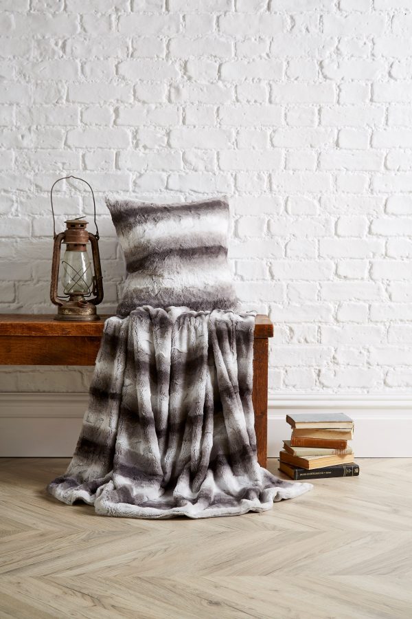 Faux Fur Stripe Design Faux Fur Throw Silver Grey