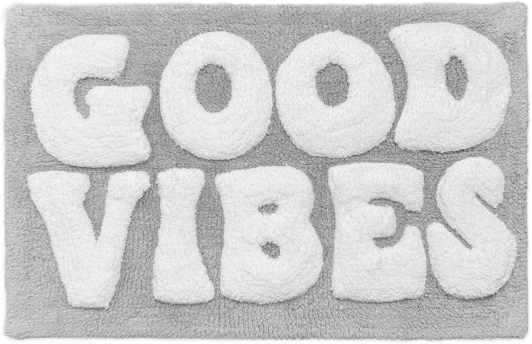 GOOD VIBES Bath Mat in Grey & White