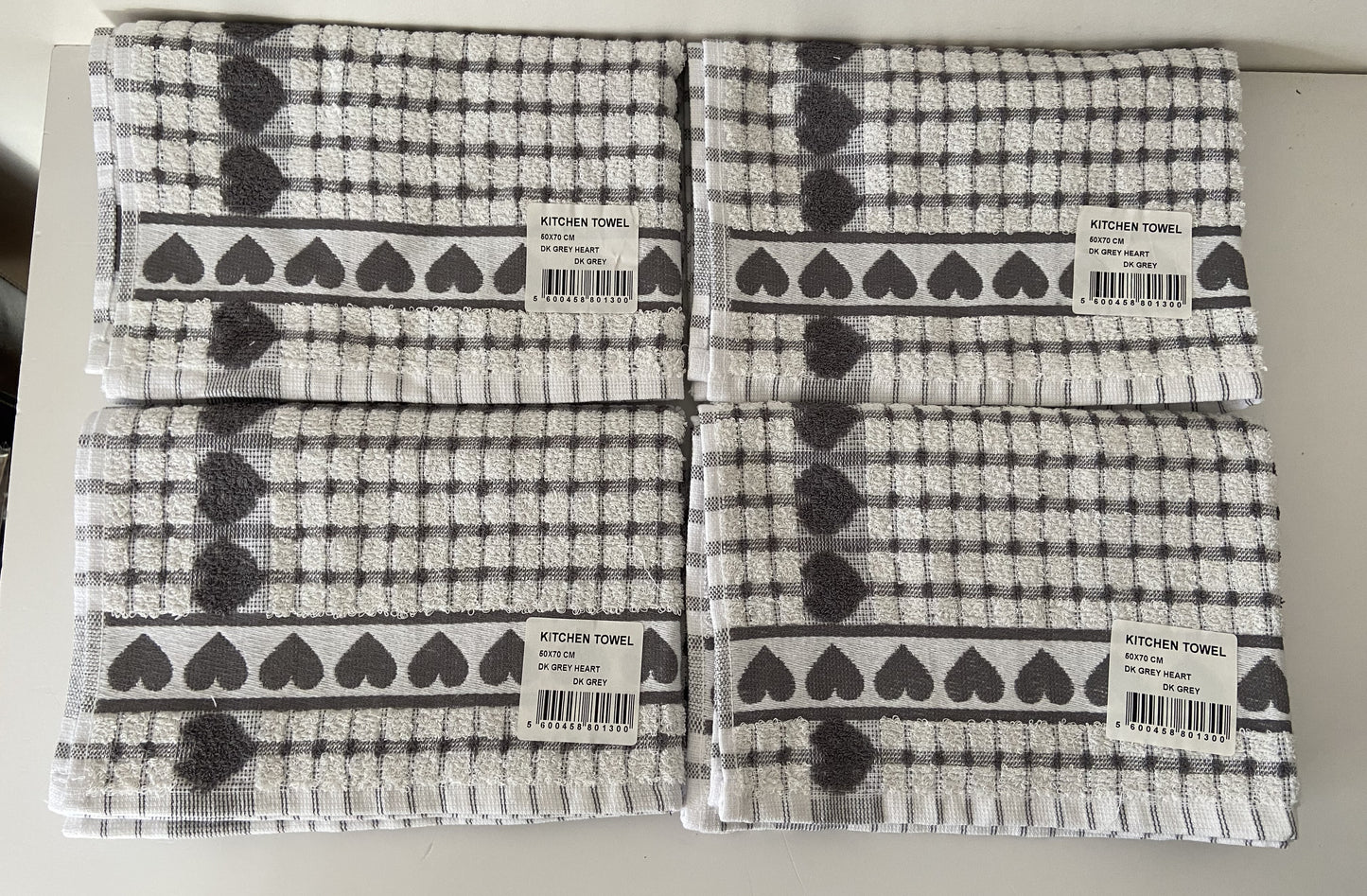 Big Heart Tea Kitchen Towel Dark Grey & White