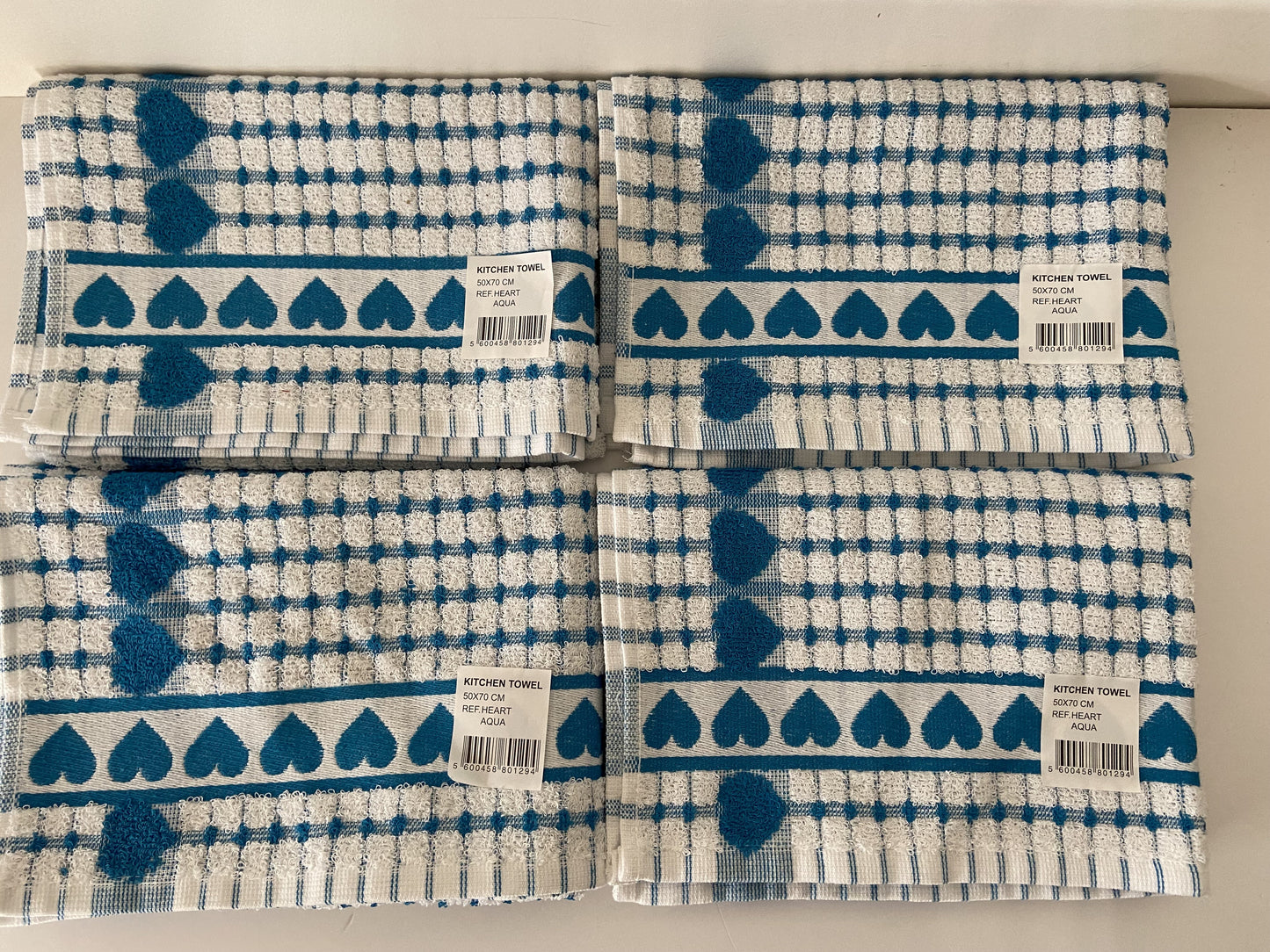 Big Heart Tea Kitchen Towel Aqua & White