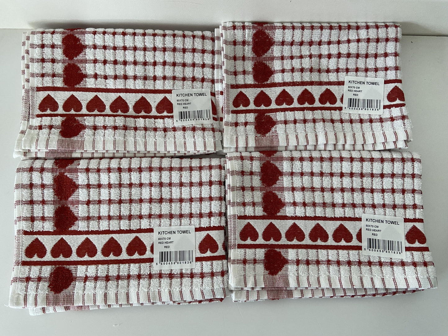 Big Heart Tea Kitchen Towel Red & White