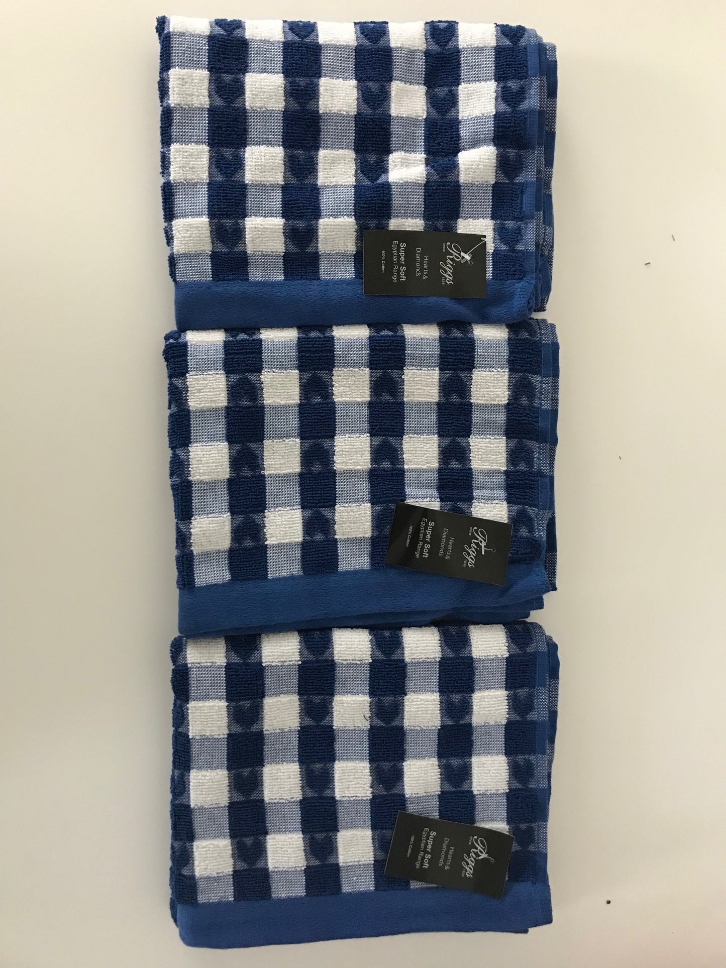 Hearts Tea Kitchen Towel Egyptian Blue & White