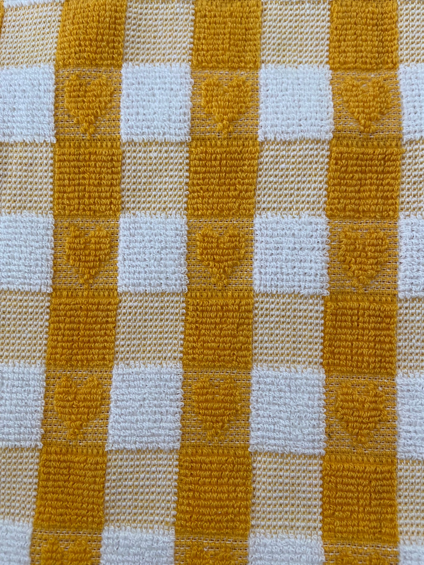 Checked Heart Tea Kitchen Towel Mustard & White