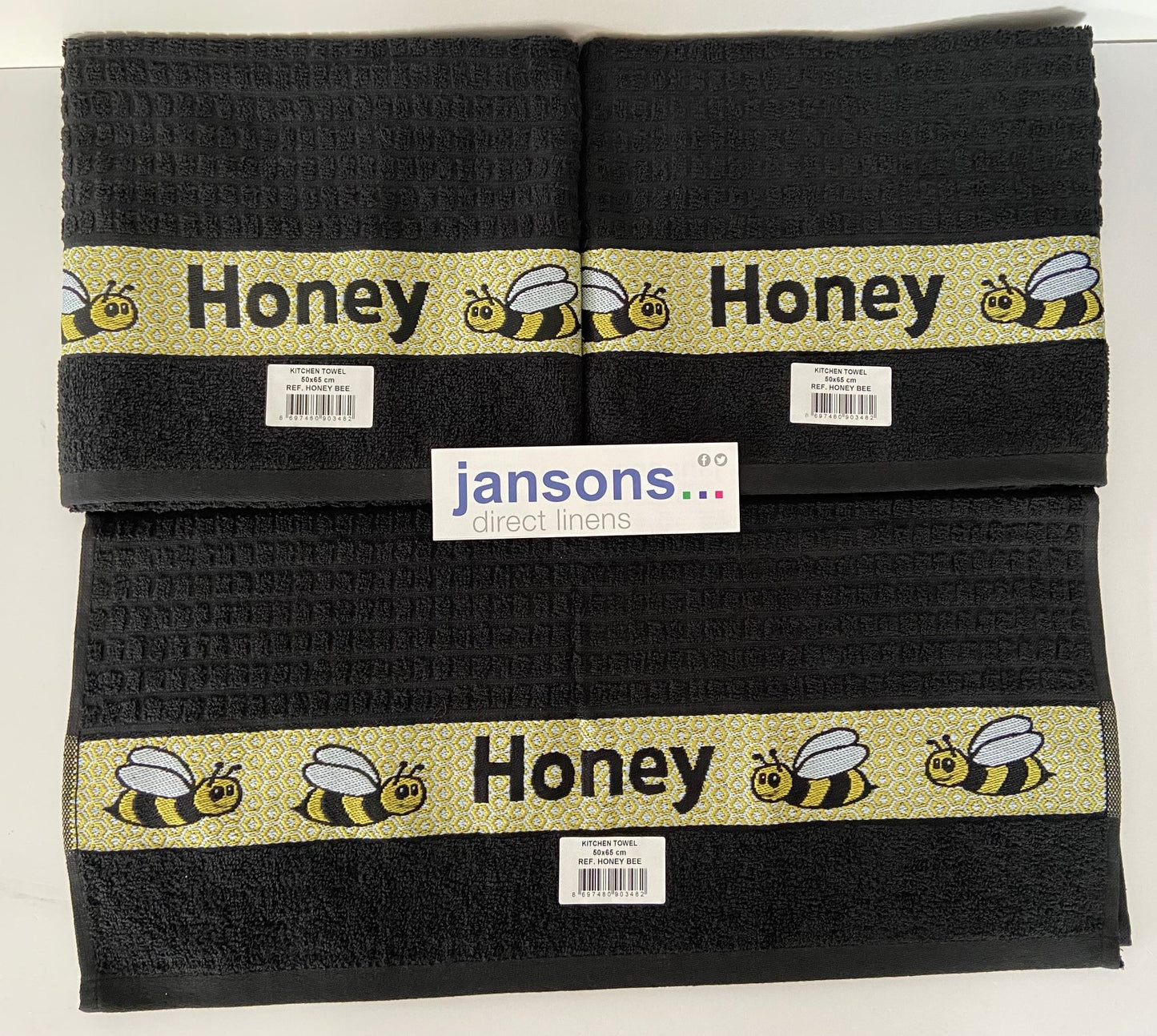 Honey Bee Tea Kitchen Towel Black