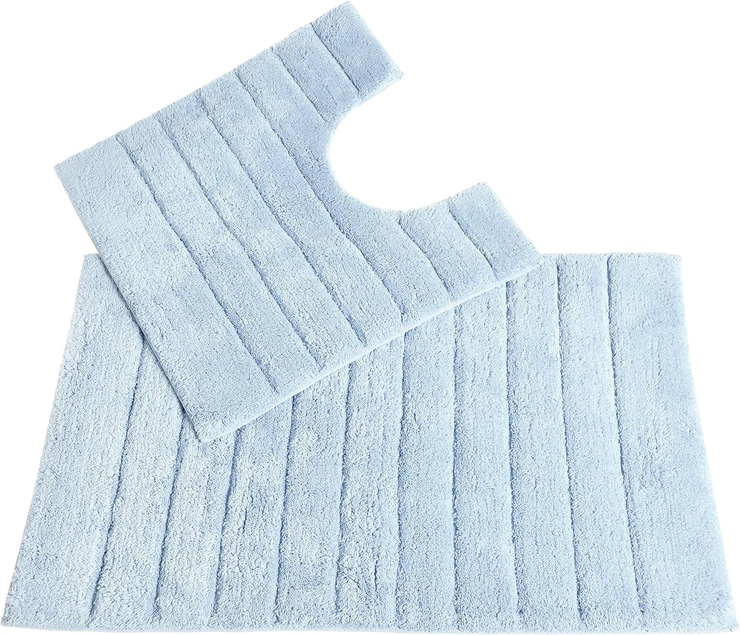 100% Cotton Two Piece Linear Rib Bath and Pedestal Mat in Baby Blue