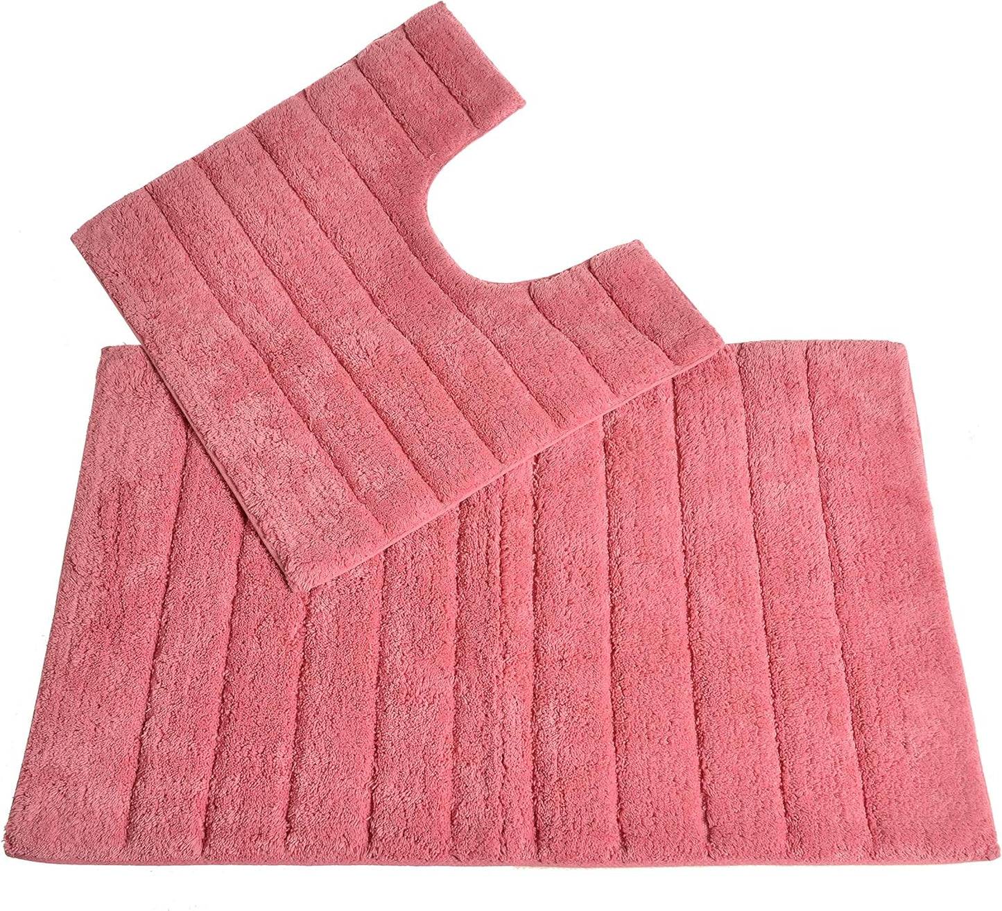100% Cotton Two Piece Linear Rib Bath and Pedestal Mat in Rose Pink