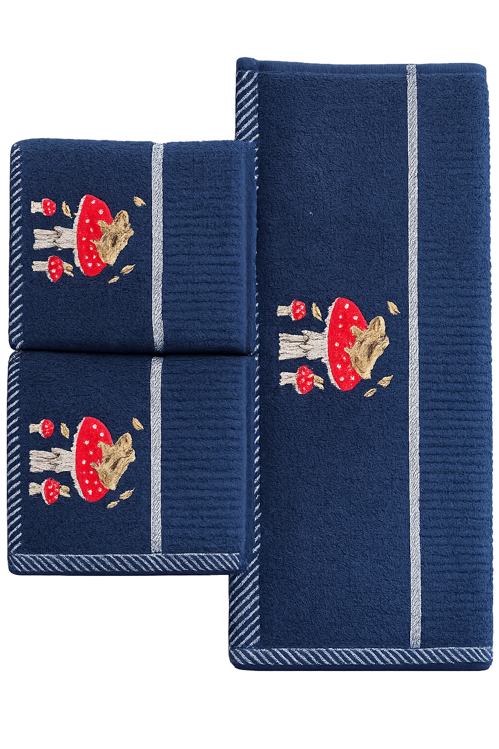 Mr Toad Mushroom Tea Kitchen Towel Navy Blue