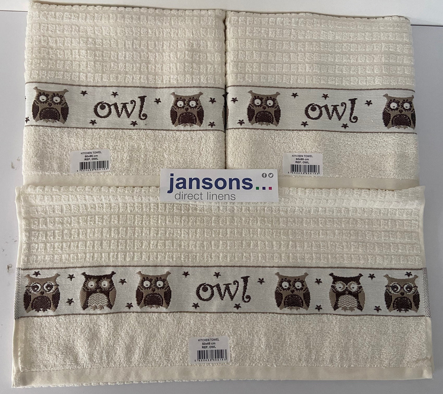 Owl Kitchen Tea Towel in Cream