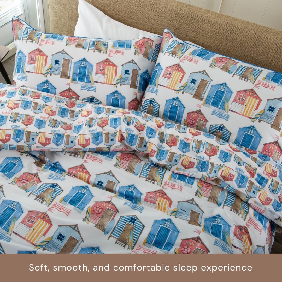 100% Cotton Beach Huts Design Duvet Cover Set