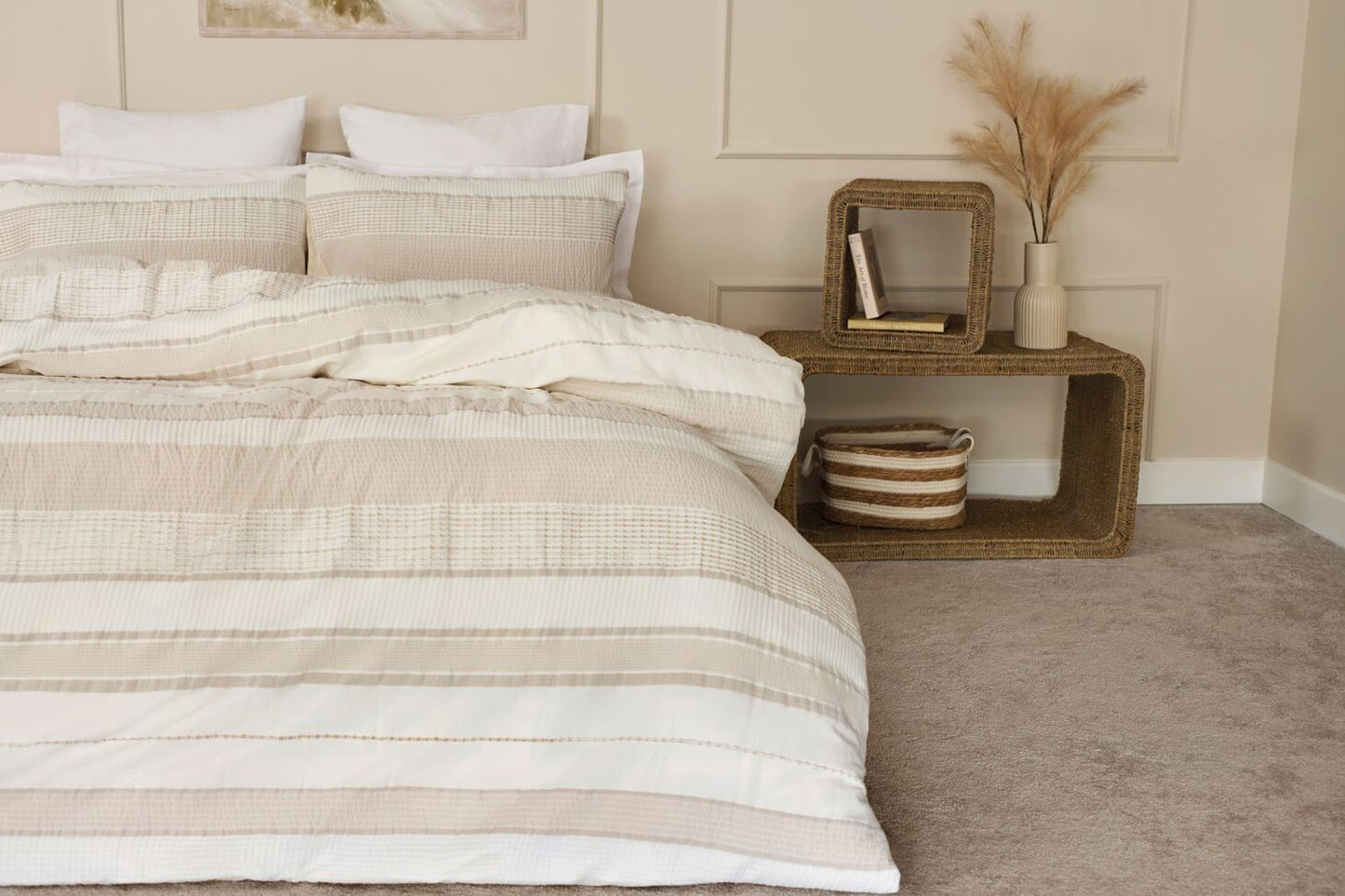 100% Cotton Stunning Textured Design Duvet Cover Set in Natural