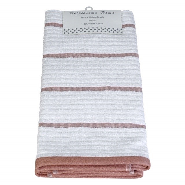 2 Pack Ribbed Kitchen Towels White & Terracotta