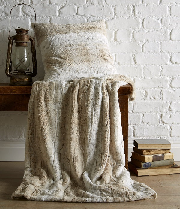 Snow Leopard Design Faux Fur Throw Natural