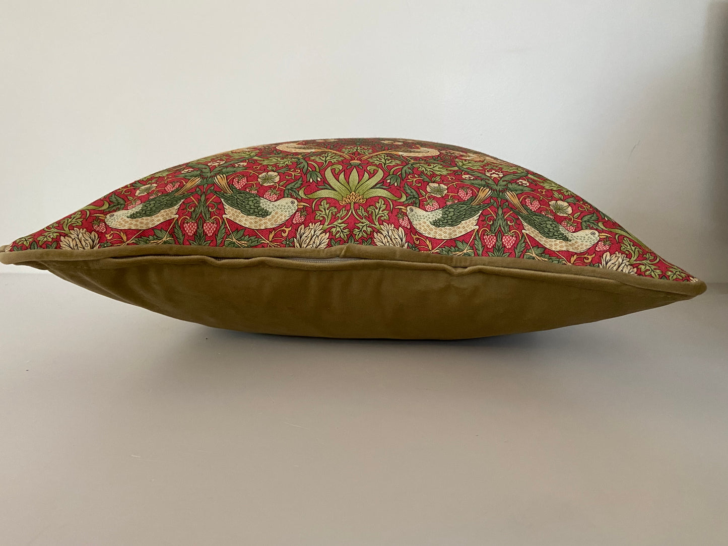 Strawberry Thief Cushion in Crimson With Velvet Reverse