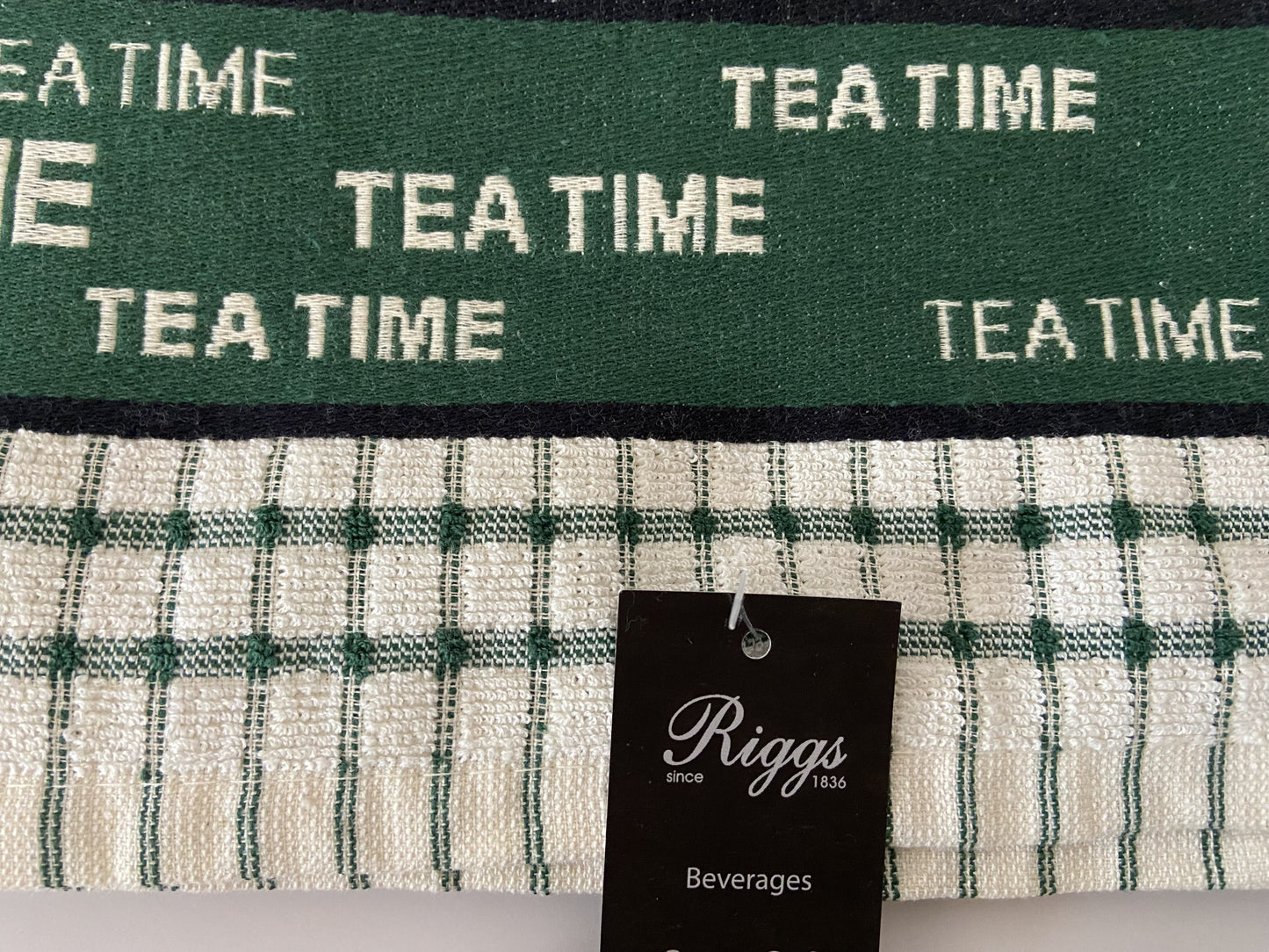 Tea Time Check Tea Kitchen Towel Green & Cream