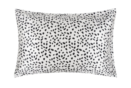 100% Mulberry Silk Pillow Case in White with a Black Dash Design