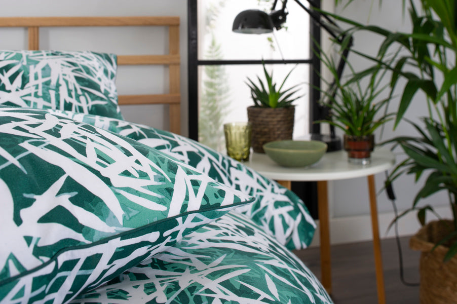 Bamboo Print Duvet Cover Set in Green Superking Size