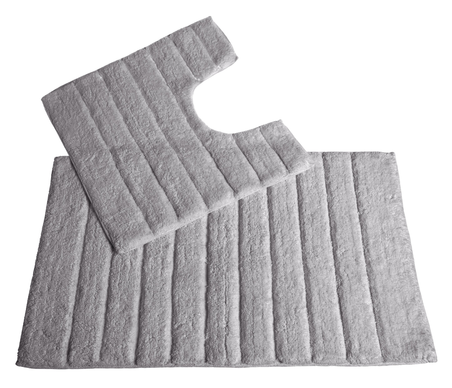 100% Cotton Two Piece Linear Rib Bath and Pedestal Mat in Dove Grey