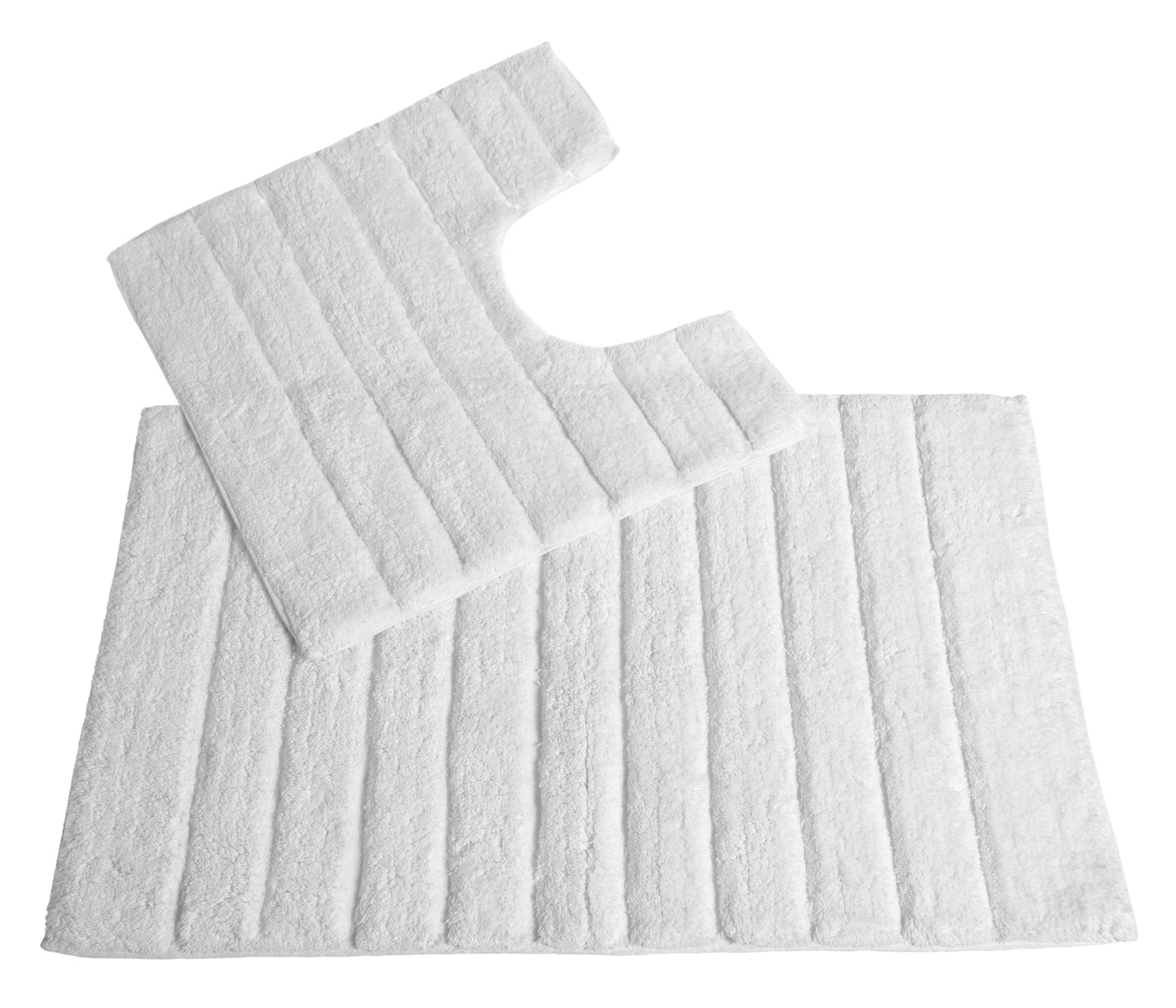 100% Cotton Two Piece Linear Rib Bath and Pedestal Mat in White