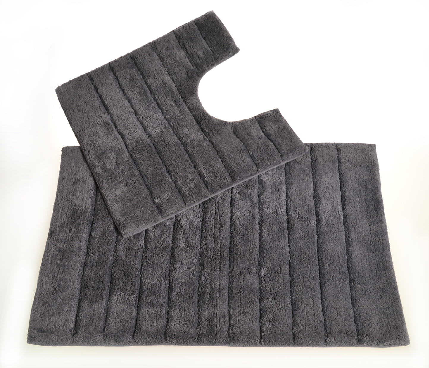 100% Cotton Two Piece Linear Rib Bath and Pedestal Mat in Charcoal Grey